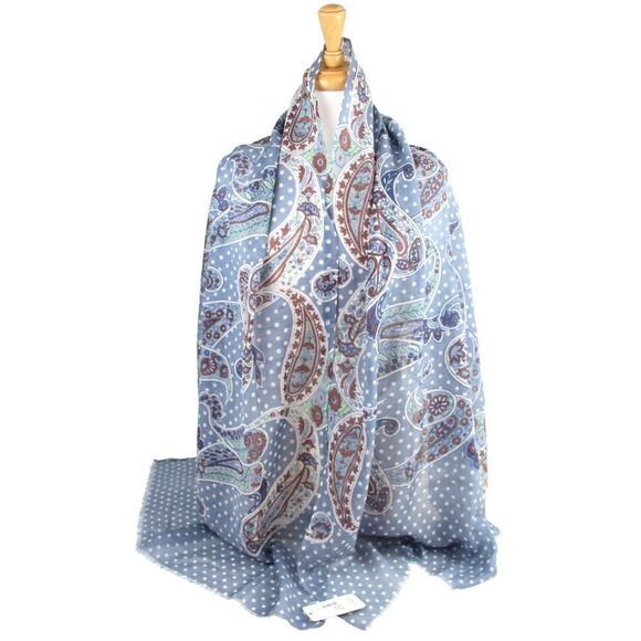 NEW 27"x76.5" ISIS BLUE MULTICOLOR PAISLEY SILK SCARF SHAWL WRAP (B46 - Picture 2 of 9